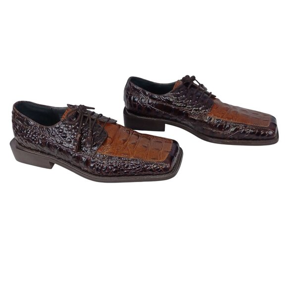 Giorgio Brutini Leather Crocodile Dress Shoe 8.5M Brown Square Toe Classic Style - Picture 6 of 11
